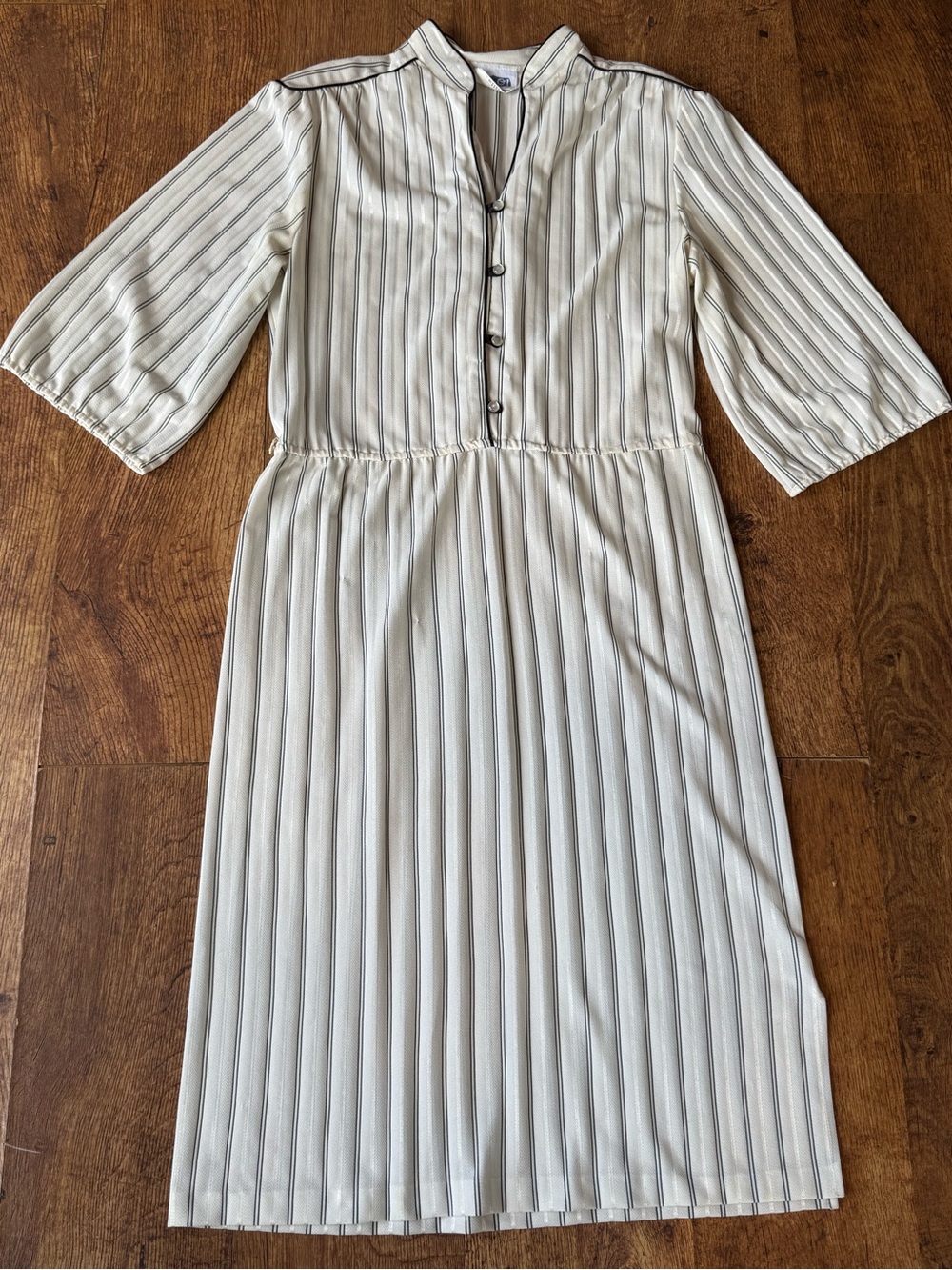 Vintage Jackie O! Black/White 3/4 Sleeve Striped Dress Sz 16
